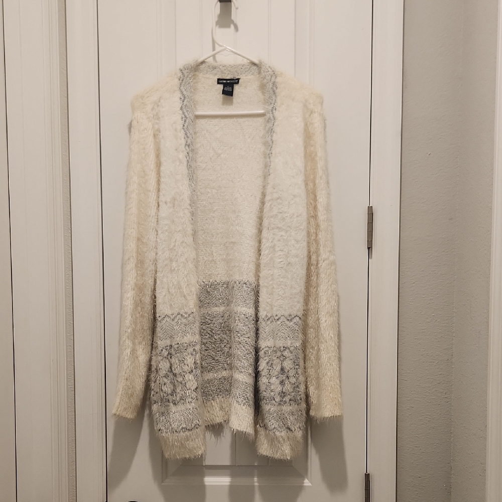 Lauren Michelle Cream and Gray Knit Cardigan Sweater